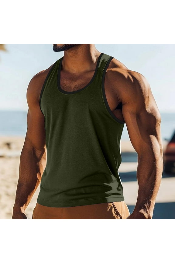 Mens Workout Tank Tops Fitness Bodybuilding Sleeveless Gym Muscle Stringer Shirts