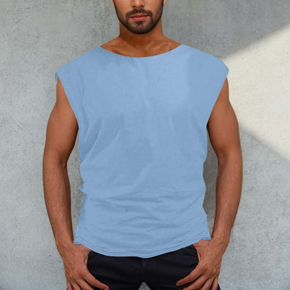 Kalauyu Mens Workout Tank Tops Sleeveless Tee Shirts Men Muscle Shirt Gym T Shirts Running Beach Loose Fit Tee