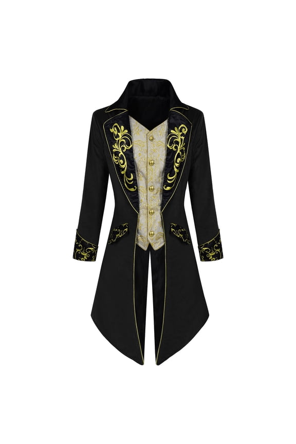 Mid Long Costume Halloween Jacket for Men Embroidery Turn Down Collar Tailcoat Formal Halloween Renaissance Cosplay Coat