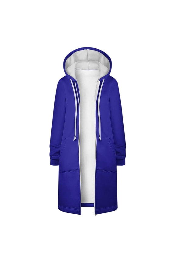 Oversized Hoodies for Women Zip Up Knee Length Tunic Sweatshirts Casual Long Sleeve Spring Hooded Jackets With Pocket, Blue, L