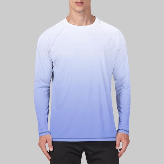 Kalauyu Round Neck Gradient Color Long Sleeve for Men Athletic Moisture Wicking Top for Running
