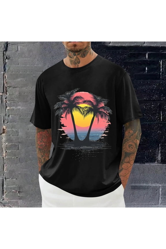 Round Neck Graphic Tees for Men Summer Short Sleeve T-Shirt Basis Tops Blouse