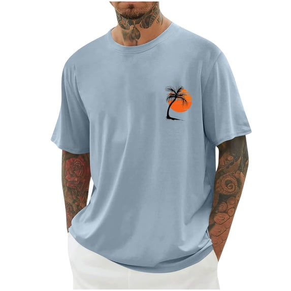 Kalauyu Round Neck Graphic Tees for Men Summer Short Sleeve T-Shirt Basis Tops Shirt