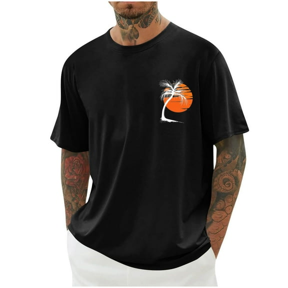 Kalauyu Round Neck Graphic Tees for Men Summer Short Sleeve T-Shirt Basis Tops Shirt