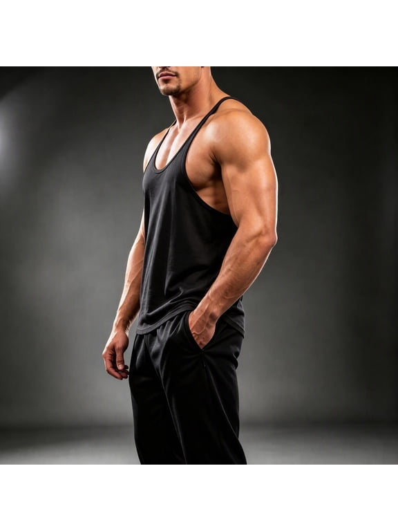 Round Neck Thin Strap Sleeveless for Men Tank Top,Stringer Muscle Shirt for Gym Bodybuilding Competitions