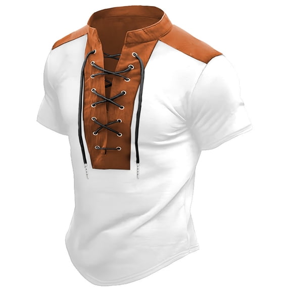 Kalauyu Shirt for Men Short Sleeve Distressed Summer V Neck Tees Retro Style Medieval Henley Shirt