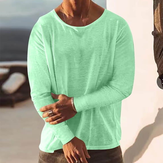 Kalauyu Shirts for Men Lightweight Long Sleeve T Shirt Casual Basic Shirts Stretch Crew Neck Cotton Undershirts