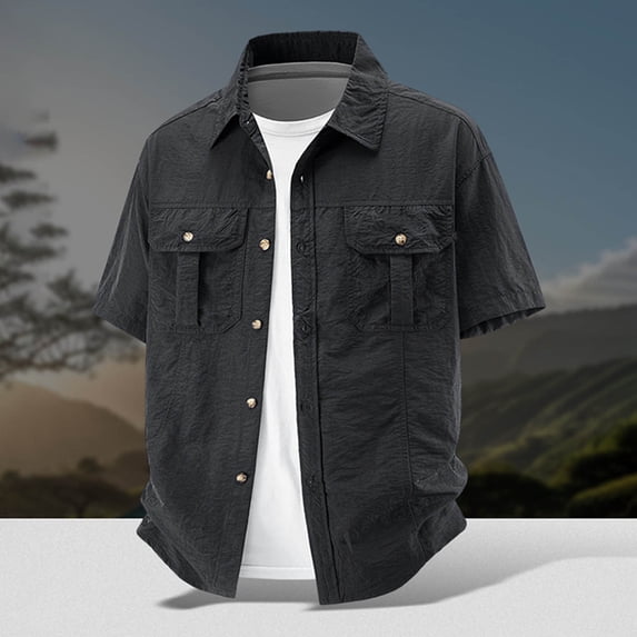 Kalauyu Short Sleeve Button Down Shirts for Men Turn Down Collar with Chest Pocket Lightweight Quick Dry Outdoor Work Shirts
