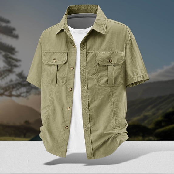 Kalauyu Short Sleeve Button Down Shirts for Men Turn Down Collar with Chest Pocket Lightweight Quick Dry Outdoor Work Shirts