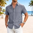 thumbnail image 1 of Kalauyu Short Sleeve Vertical Striped Button Down Shirts for Men Turn Down Collared Lightweight Blouse Casual Summer Shirt Tees, 1 of 5