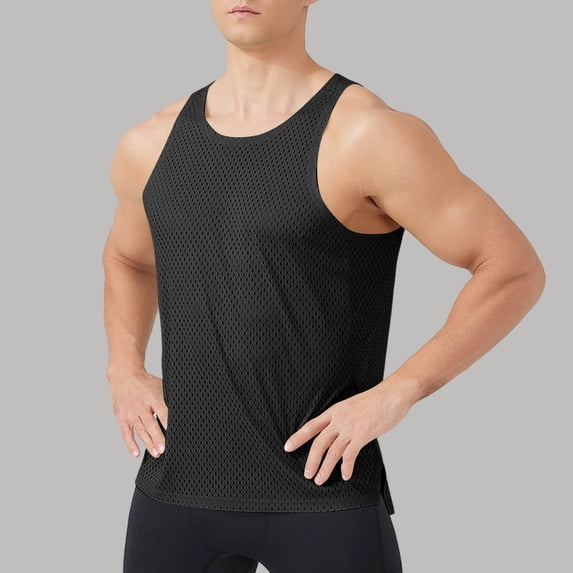 Kalauyu Sleeveless Athletic Tank Tops for Men Quick Dry Perforated Mesh Moisture Wicking Casual Summer Gym Running Tank Tops