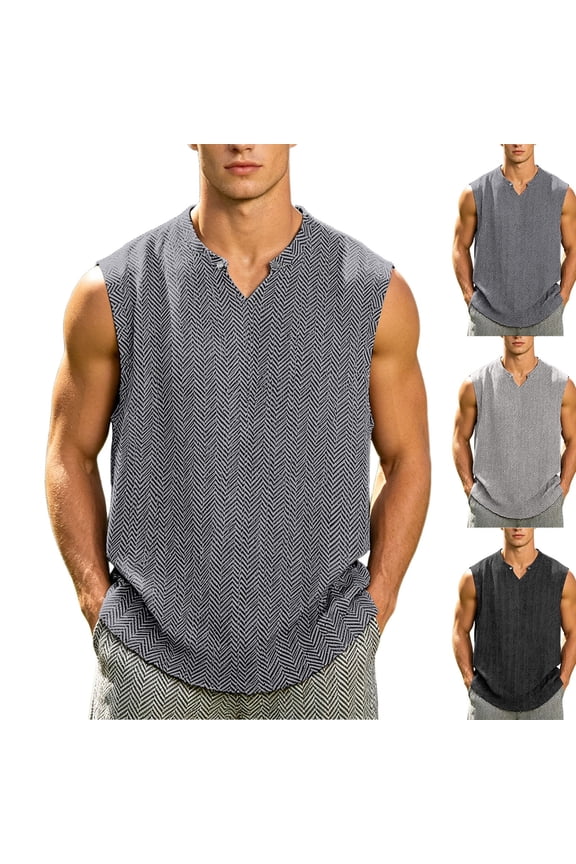 Sleeveless Sport Tank Shirts for Men Herringbone Print Stand Collar Blouse Casual Tank Top Summer Workout Tank Tops