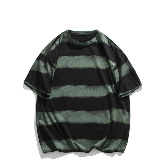 Kalauyu Striped T-Shirt Short Sleeve for Men Cotton Crew Neck Casual Streetwear Hipster Color Block Basic Tee Summer