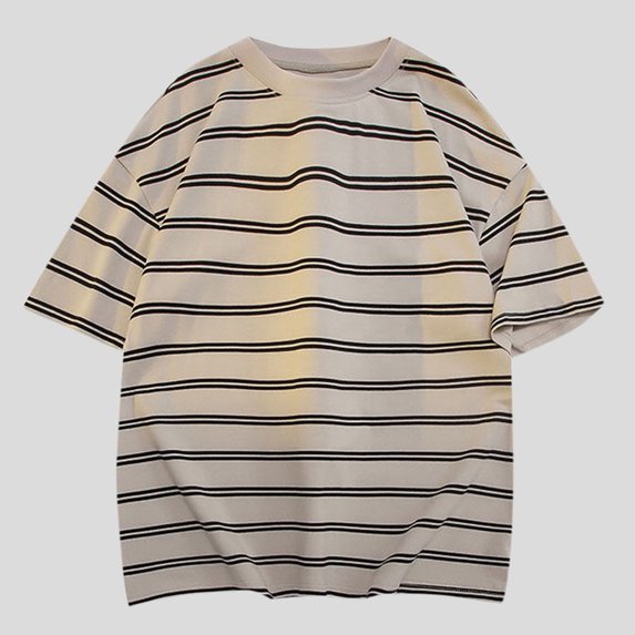 Kalauyu Striped T-Shirt Short Sleeve for Men Loose Cotton Round Neck Casual Hipster Pullover Color Block Basic Tee Summer
