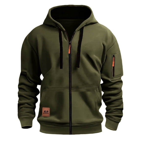 Kalauyu Tactical Hoodies for Men Vintage Full Zip Pullover Oversized Long Sleeve Tactical Sweatshirt with Pockets