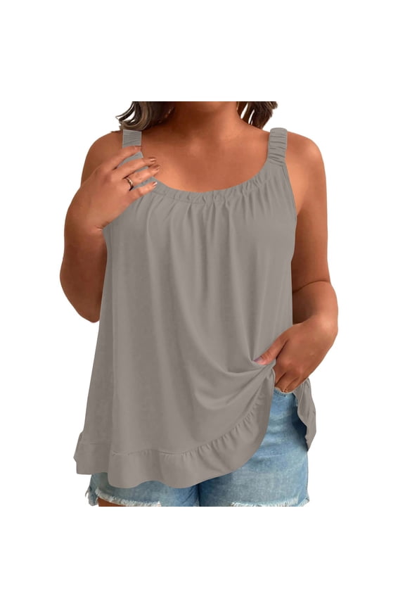 Tank Top for Womens Plus Size Ruffle Strap Sleeveless, Loose Fit Flowy Cami with Ruffle Hem Soft Casual Summer Top