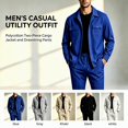 thumbnail image 1 of Kalauyu Two Piece Outfit Sets for Men Long Sleeve Button Down Shacket Jacket and Drawstring Jogger Pants Matching Set Casual Walking Suit, 1 of 7