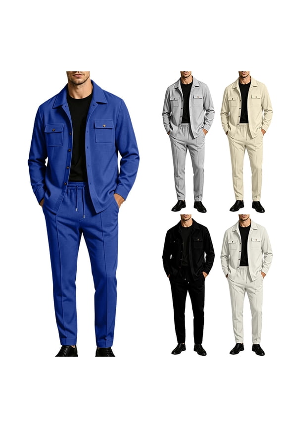 Two Piece Outfit Sets for Men Long Sleeve Button Down Shacket Jacket and Drawstring Jogger Pants Matching Set Casual Walking Suit