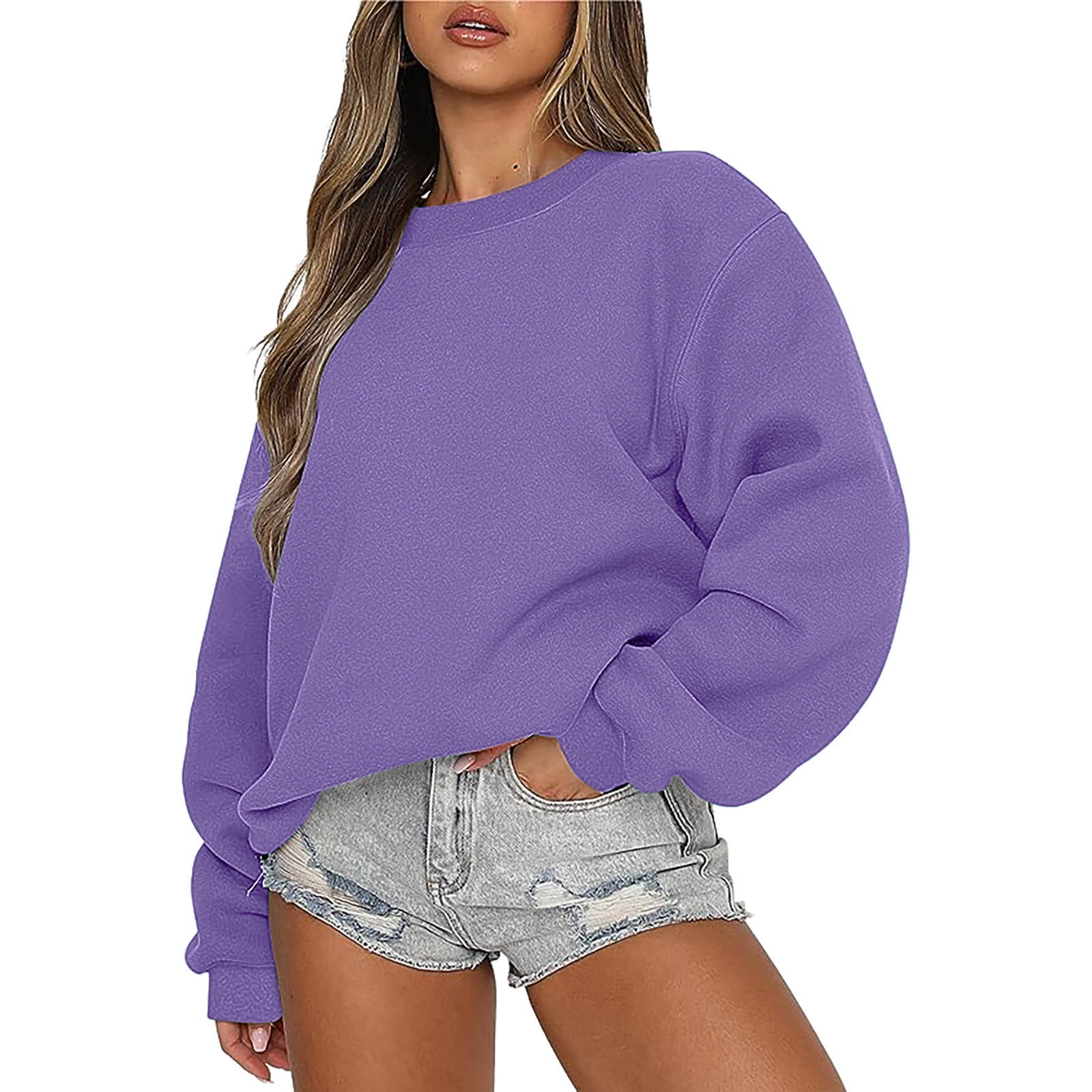 Kalauyu Women's Crew Neck Sweatshirt Loose Soft Long Sleeve Pullover