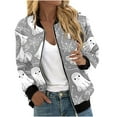 thumbnail image 1 of Kalauyu Women's Zip Up Bomber Jacket Breast Cancer Casual Printed Coat Stand Collar Lightweight Short Outwear Tops, 1 of 5