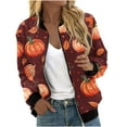 thumbnail image 1 of Kalauyu Women's Zip Up Bomber Jacket Breast Cancer Casual Printed Coat Stand Collar Lightweight Short Outwear Tops, 1 of 5