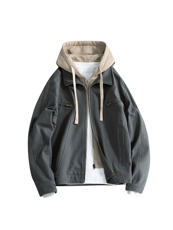 Zip-UP Jackets for Men Long Sleeve Zipper Hooded Coat