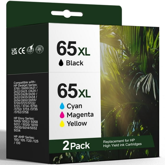 65XL 65 Ink Cartridge Compatible for HP 65 Ink Cartridge for Printer ink 65 High Yield Combo Pack (2-Pack)
