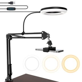 Kalcinty Camera Mount with Ring Light Overhead, 6" LED Ring Light, Flexible Articulating Arm Compatible with iPhone, Logitech Webcam, Computer Tripod for YouTube Live Stream Cooking Video Recording
