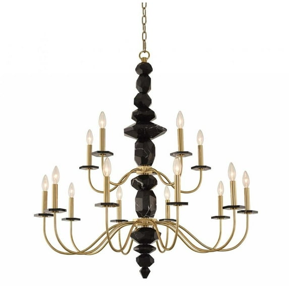031552-039-Allegri Lighting-Piedra - Fifteen Light 2-Tier Chandelier Brushed Brass Finish