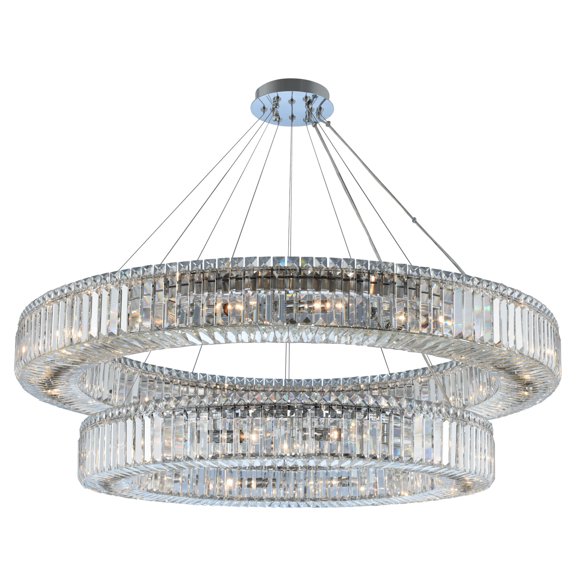 11773-010-FR001-Allegri Lighting-Rondelle - Thirty Light 2-Tier Pendant   Chrome Finish with Firenze Crystal