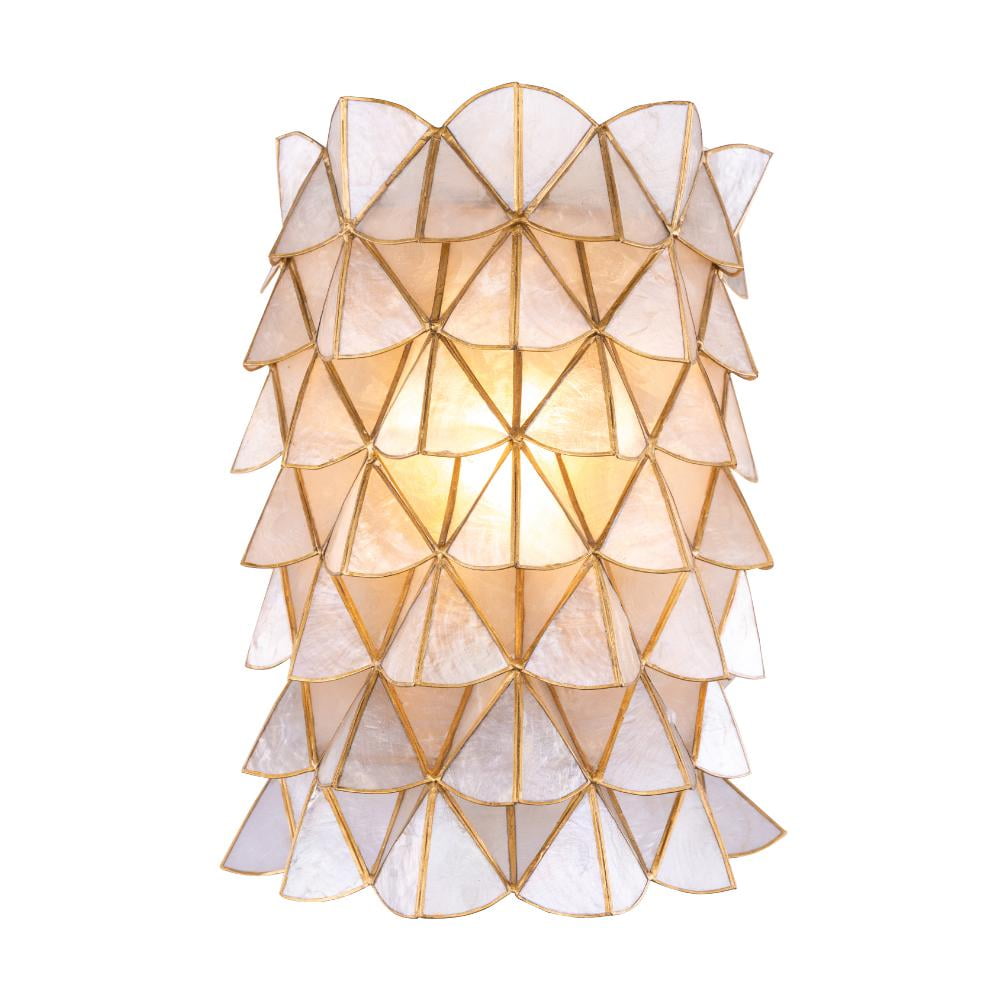 Gold Capiz Shell Drum Chandelier with Glass Accents