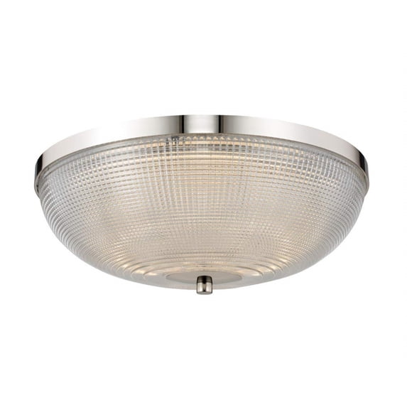 512142PN-Kalco Lighting-Portland - 16 Inch 20W LED Flush Mount Polished Nickel Polished Nickel Finish with Clear Criss Cross Glass