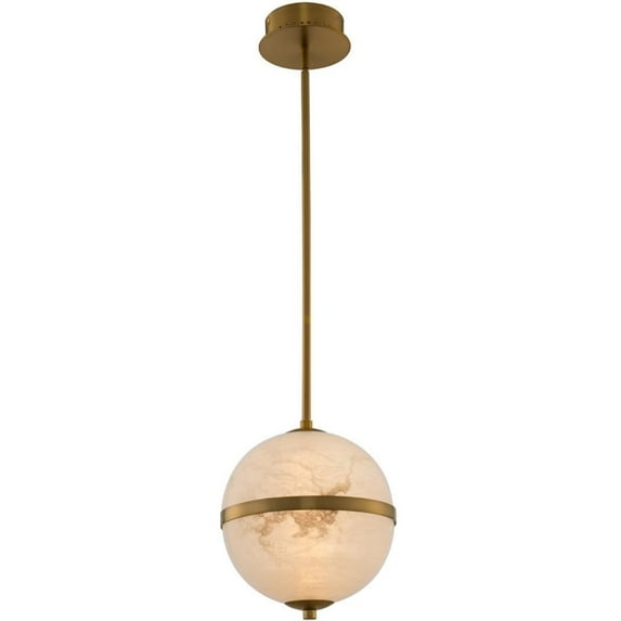 Kalco Lighting Canterbury 10" Mid-Century Stone LED Mini Pendant in Winter Brass