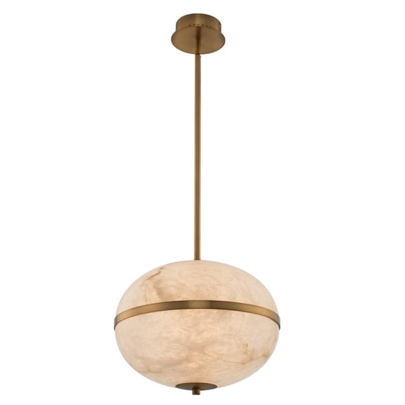 Kalco Lighting Canterbury 16" Mid-Century Stone LED Pendant in Winter Brass
