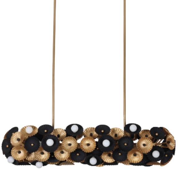 Kalco 520361BVB Damask 24 Light 48" Wide Linear Chandelier - Black / Vintage Brass