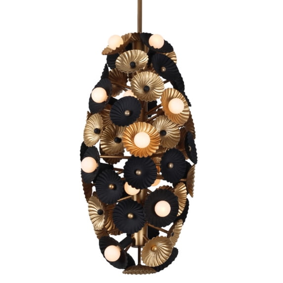 Kalco 520353BVB Damask 20 Light 16" Wide Pendant - Black / Vintage Brass