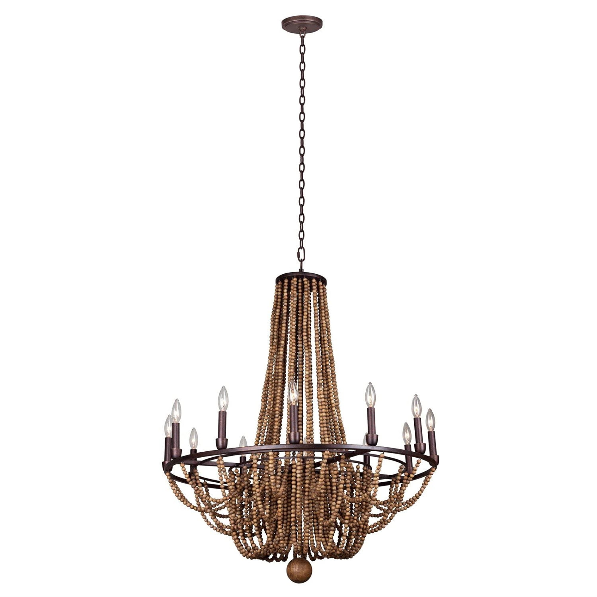 Royal Mahogany and Iron 12-Light Beaded Chandelier
