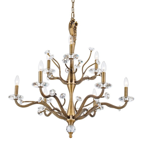Kalco 517772HBR Venus 9 Light 32" Wide Crystal Candle Style Chandelier - Brass