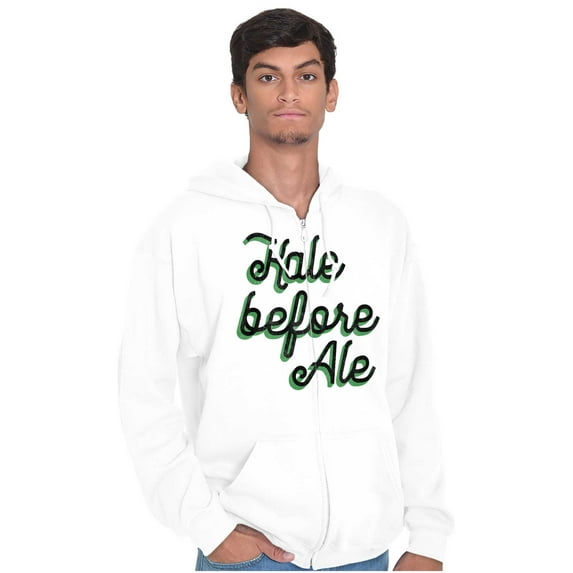 Kale Before Ale Beer Drinking Healthy Unisex Fleece Graphic Zip Up Hoodie Brisco Brands 3X