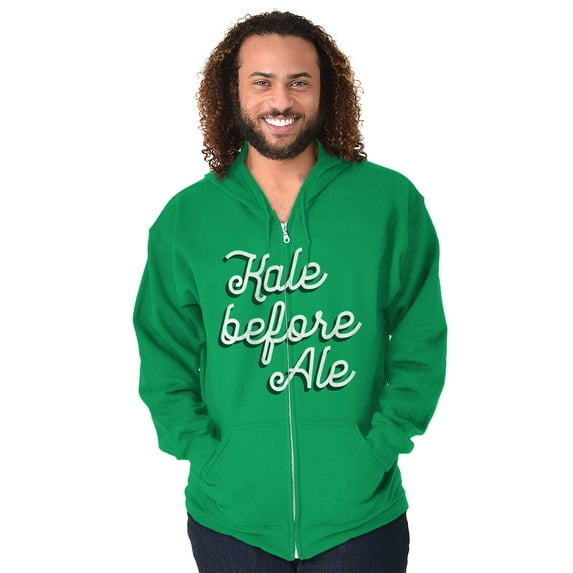 Kale Before Ale Beer Drinking Healthy Zip Up Hoodie Men's Women's Brisco Brands S