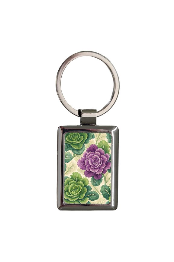 Kale Flowers Leaves Background Metal Rectangle Keychain