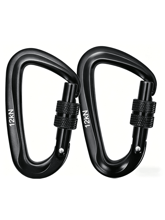 2-Pack Heavy Duty Carabiner Clips, 12kN (2697 lbs) Screw Lock D-Ring Carabiners for Outdoor, Camping, Hiking, Hammock & Dog Leash Use, Black