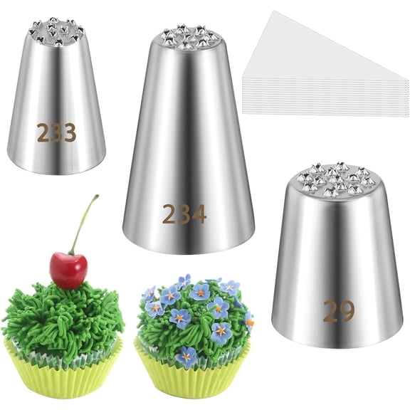 Kaleduo 3-Piece Grass Icing Piping Tips Set, Stainless Steel Multi-Opening Decorating Tips (233, 234, 29) for Cake, Cupcake & Cookie Decorating