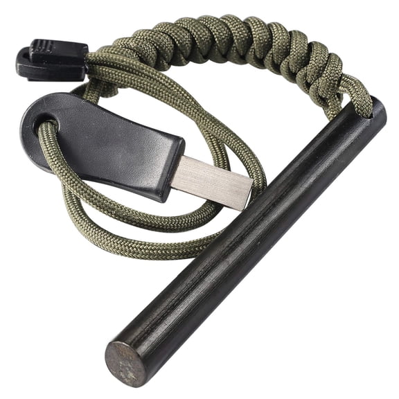 Kaleduo 4 Inch Survival Ferrocerium Drilled Flint Fire Starter, Ferro Rod Kit with Paracord Landyard Handle and Striker, 4"(Long) x 3/8"(Diameter)