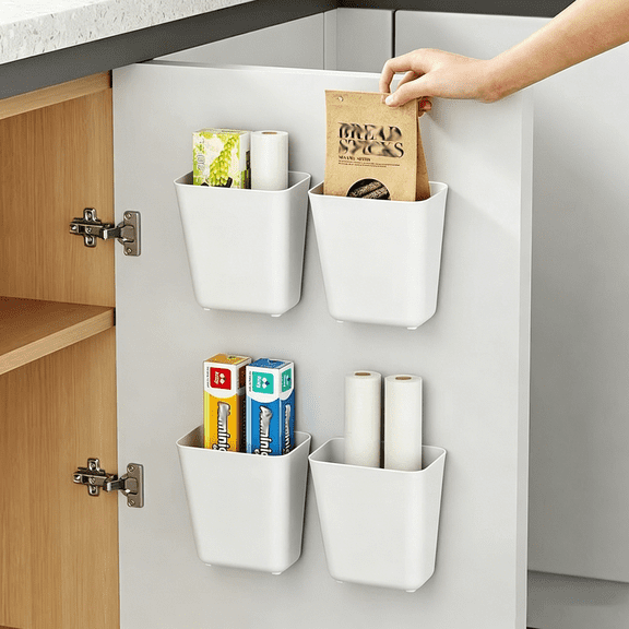 Kaleduo 4 Piece Kitchen Cabinet Door Storage Box,Self Adhesive Wall Mounted Storage Box,Wardrobe/Bathroom/Refrigerator Small Items Organizer