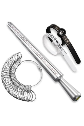 4PCS Ring Sizer Measuring Tool Set, Metal Ring Gauges with Finger Sizer Mandrel, Professional Jewelry Sizing Measuring Tools for Home & Jewelry Makers, Silvery