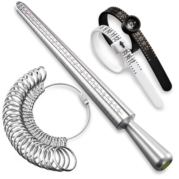 Kaleduo 4PCS Ring Sizer Measuring Tool Set, Metal Ring Gauges with Finger Sizer Mandrel, Professional Jewelry Sizing Measuring Tools for Home & Jewelry Makers, Silvery