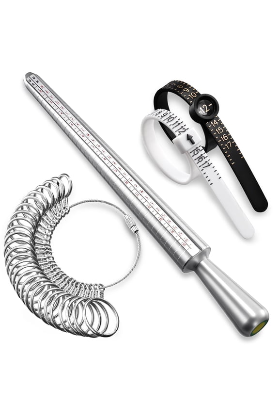 4PCS Ring Sizer Measuring Tool Set, Metal Ring Gauges with Finger Sizer Mandrel, Professional Jewelry Sizing Measuring Tools for Home & Jewelry Makers, Silvery