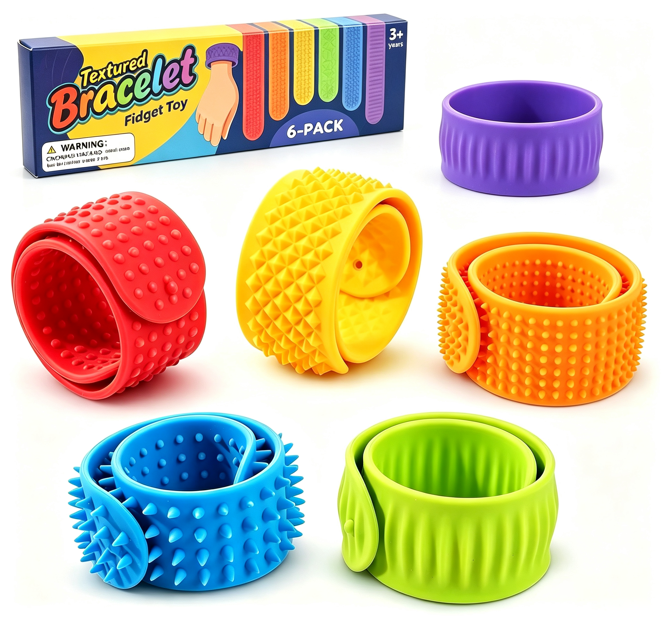 Kaleduo 6 Pack Textured Silicone Slap Bracelet Fidget Toys, Wearable ...