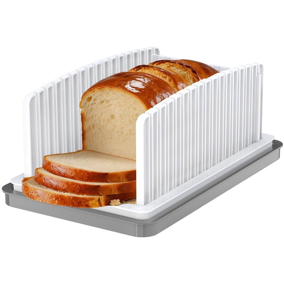 Kaleduo Bread Slicer for Homemade Bread - Dishwasher Safe and Crumb Tray | Plastic Bread Slicing Guide with Adjustable Width - Foldable Bread Cutter for Kitchen Loaf Sourdough Sandwich Bagels